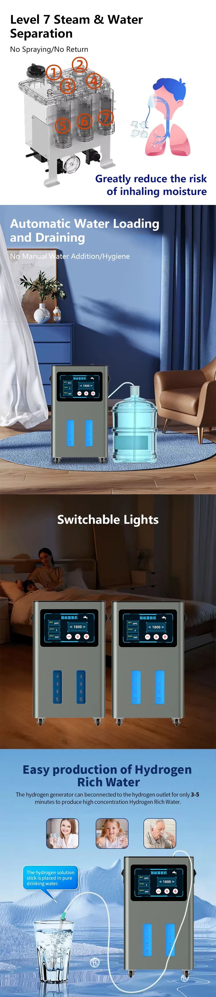 Hydrogen Therapy High Flow 1500ML 3000ML Hydrogen Oxygen Inhalation Machine Generator Brown Gas Generator H2 Inhaler Device