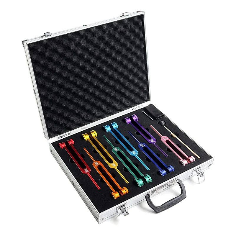 ABJA Chakra Tuning Fork Set for Healing,Sound Therapy,Keep Body,with Rubber Mallet,Wrench,Cleaning Cloth and Aluminum Box