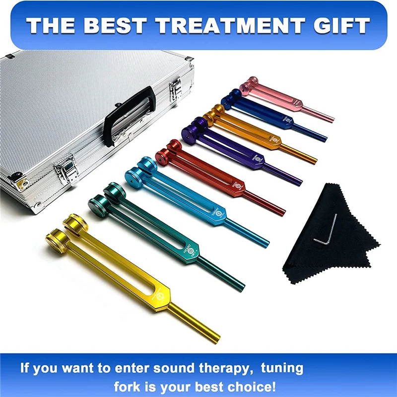 ABJA Chakra Tuning Fork Set for Healing,Sound Therapy,Keep Body,with Rubber Mallet,Wrench,Cleaning Cloth and Aluminum Box