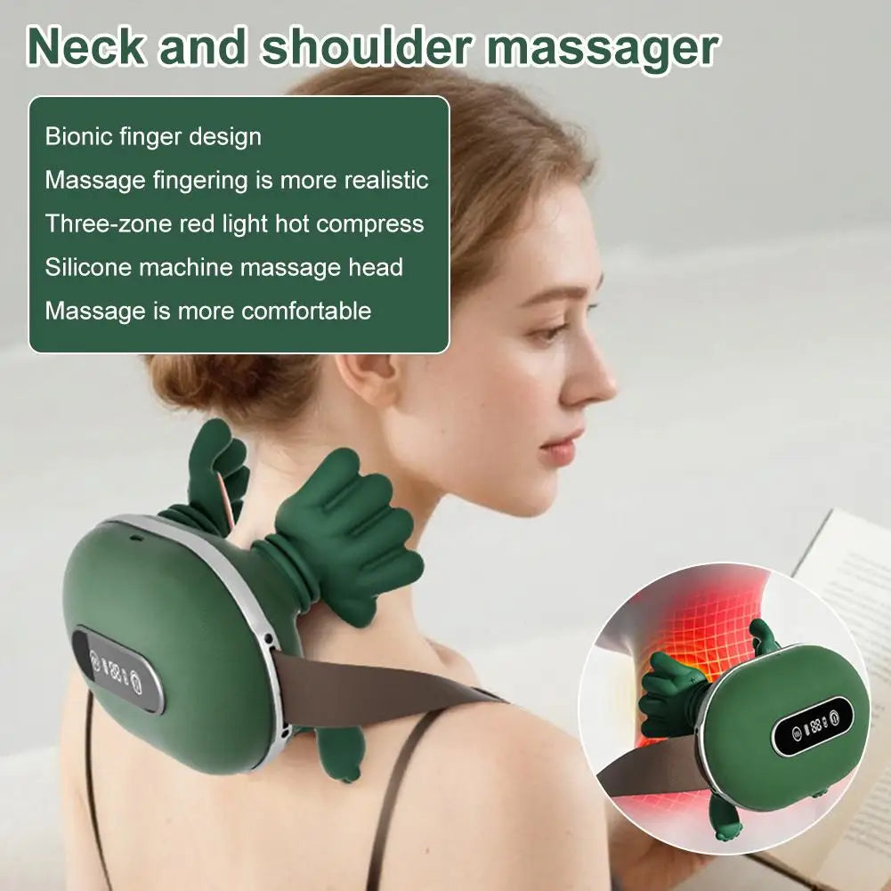 Rechargeable Dual-Finger Neck And Shoulder Massager Device Infrared Therapy Heat Compression for Relaxation And Pain Relief