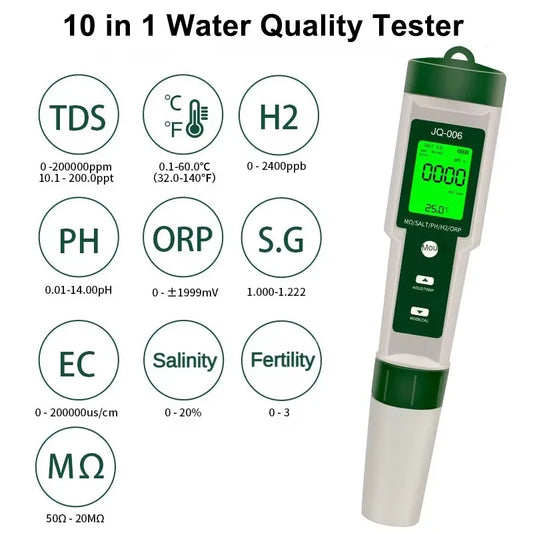 10 in 1 Water Quality Tester: Water is life—but impure water accelerates aging. Hidden contaminants like heavy metals, excessive TDS, and pH imbalances drive inflammation, oxidative stress, and cellular damage, silently shortening your healthspan.