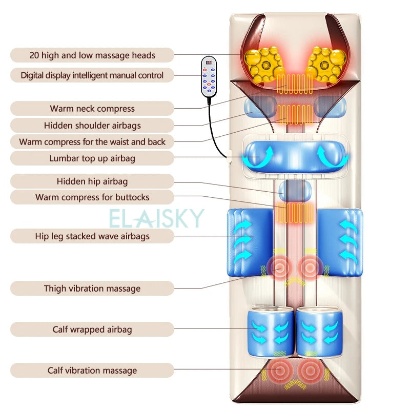 Electric Massage Mattress Airbag Kneading Vibrating Mat For Neck Back Leg Moxibustion Therapy Body Waist Relaxation Pain Relief