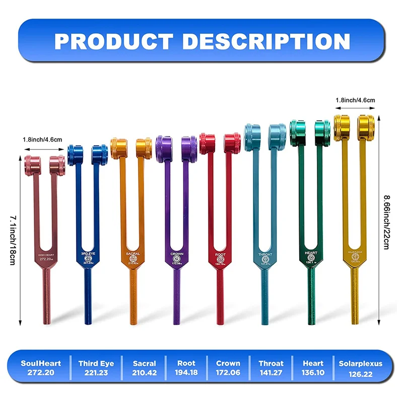 ABJA Chakra Tuning Fork Set for Healing,Sound Therapy,Keep Body,with Rubber Mallet,Wrench,Cleaning Cloth and Aluminum Box