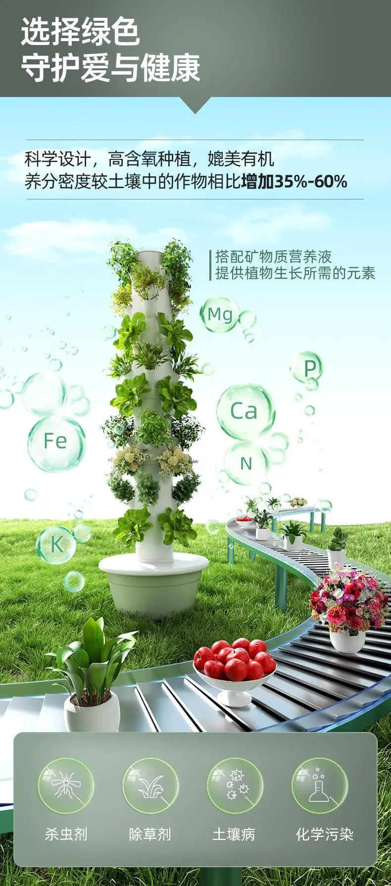 Space Tree Hydroponic Tower for Rooftop Balcony Vertical Soilless Cultivation Veg Growing Box