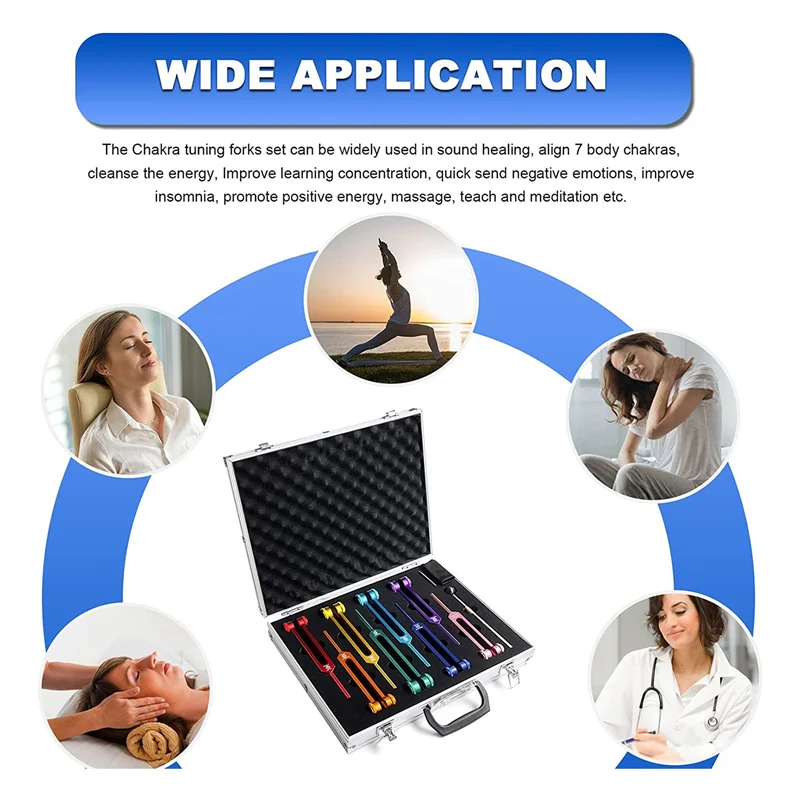ABJA Chakra Tuning Fork Set for Healing,Sound Therapy,Keep Body,with Rubber Mallet,Wrench,Cleaning Cloth and Aluminum Box