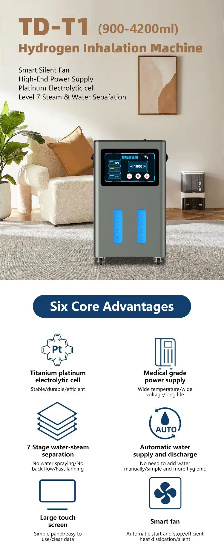 Hydrogen Therapy High Flow 1500ML 3000ML Hydrogen Oxygen Inhalation Machine Generator Brown Gas Generator H2 Inhaler Device