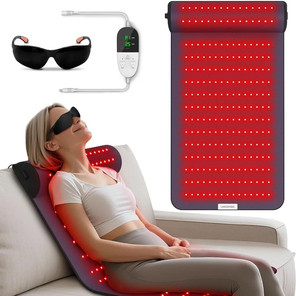 Red Light Therapy Mat with Neck Support Near Infrared Light Therapy Pad for Body Deep Therapy Pain Relief Muscle Recovery